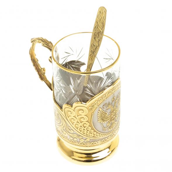 Позолоченный подстаканник &amp;quot;Герб РФ&amp;quot; в подарочной упаковке Златоуст 119261