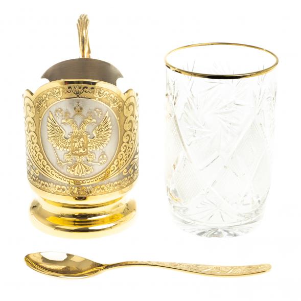 Позолоченный подстаканник &amp;quot;Герб РФ&amp;quot; в подарочной упаковке Златоуст 119261