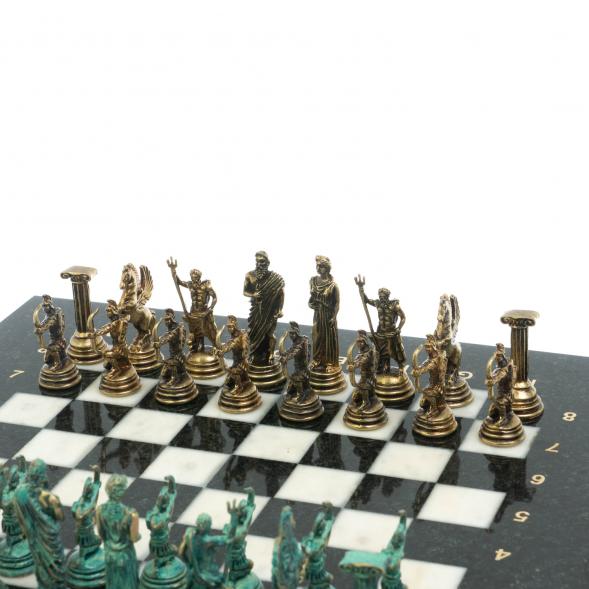 Шахматы &amp;quot;Римские лучники&amp;quot; фигуры бронза / патина 28х28 см из мрамора 128200