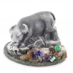 Статуэтка &amp;quot;Бык&amp;quot; мрамолит, подставка из змеевика