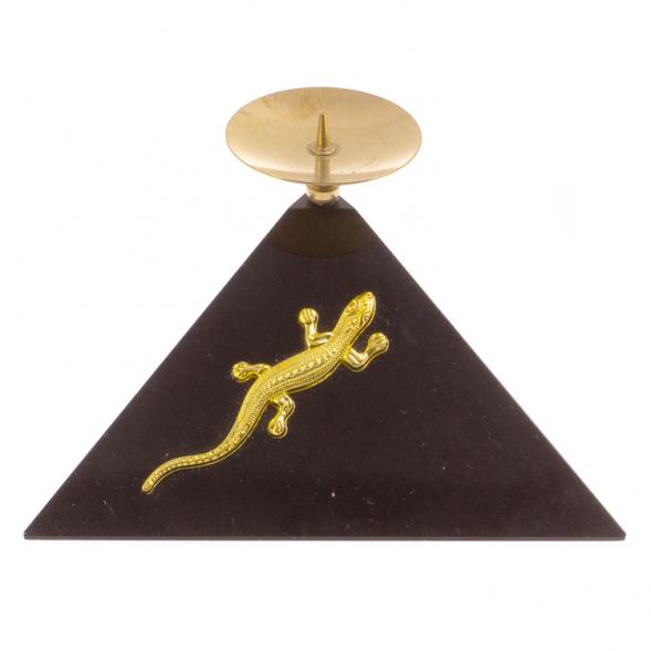 Подсвечник треугольный &amp;quot;Ящерица на горке&amp;quot; прямая из черного змеевика 126333