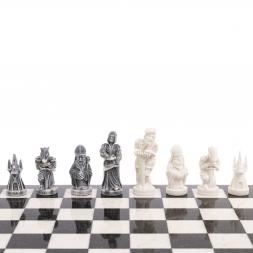 Шахматы &amp;quot;Средневековье&amp;quot; доска 40х40 см белый мрамор змеевик