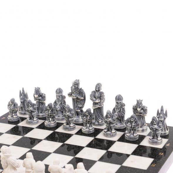 Шахматы &amp;quot;Средневековье&amp;quot; доска 40х40 см белый мрамор змеевик 126486