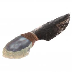 Нож каменный из обсидиана рукоять агат 23х5х5 см