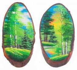 Панно на срезе дерева "Лето" вертикальное 40-45 см каменная крошка