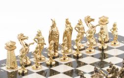 Шахматы "Викинги" бронзовые 40х40 см мрамор змеевик