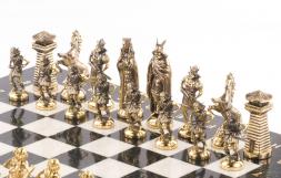 Шахматы "Викинги" бронзовые 40х40 см мрамор змеевик