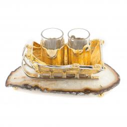 Набор икорница и 2 стопки для водки &amp;quot;Сани&amp;quot; камень агат Златоуст