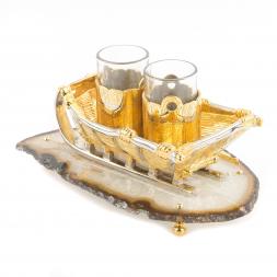 Набор икорница и 2 стопки для водки &amp;quot;Сани&amp;quot; камень агат Златоуст