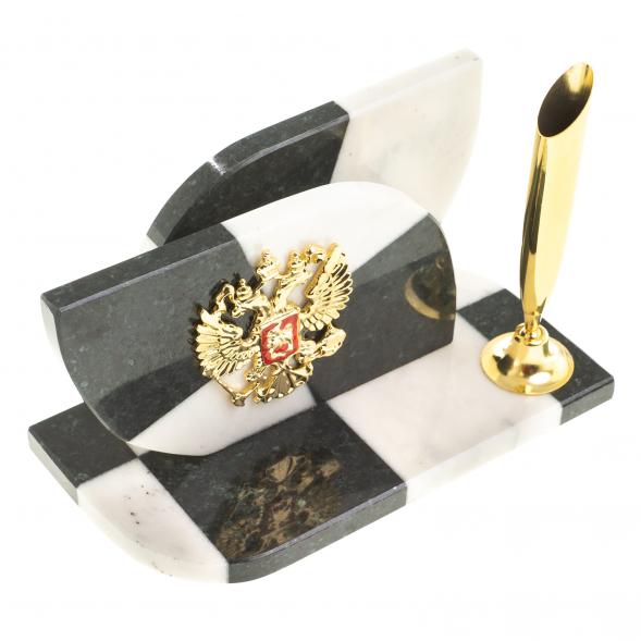 Визитница &amp;quot;Шахматная&amp;quot; с подставкой под ручку камень мрамор, змеевик 123617