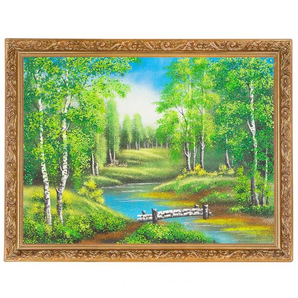 Картина &amp;quot;Березовый мостик лето&amp;quot; багет 36х46 см, каменная крошка 112470