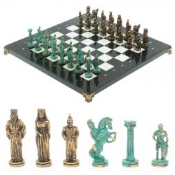 Шахматы &amp;quot;Александр Макендонский&amp;quot; фигуры бронза / патина  доска 36х36 см мрамор