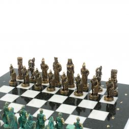 Шахматы &amp;quot;Александр Макендонский&amp;quot; фигуры бронза / патина  доска 36х36 см мрамор