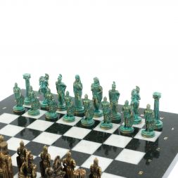 Шахматы &amp;quot;Александр Макендонский&amp;quot; фигуры бронза / патина  доска 36х36 см мрамор