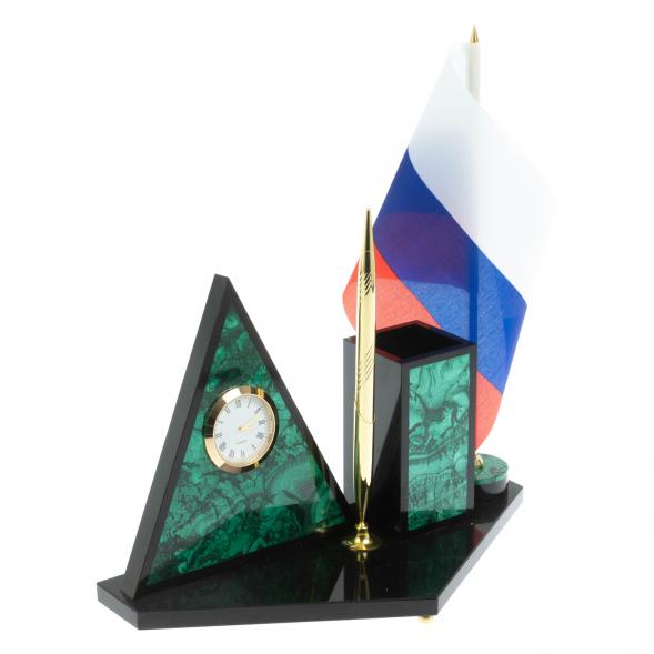 Настольный набор &amp;quot;Пирамида&amp;quot; из малахита 25х11,5х27 см 128445