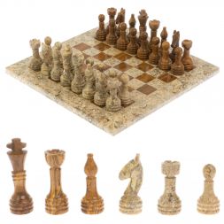 Шахматы из камня &amp;quot;Дебют&amp;quot; оникс, ракушечник доска 25х25 см