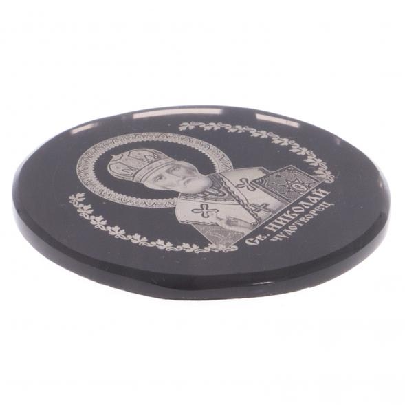 Икона в автомобиль &amp;quot;Николай Чудотворец&amp;quot; обсидиан черный 47 мм 122022