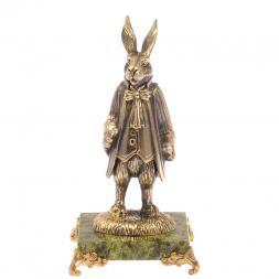 Статуэтка из бронзы "Кролик во фраке" на подставке из змеевика