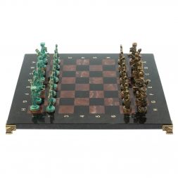 Шахматы &amp;quot;Александр Макендонский&amp;quot; фигуры бронза / патина доска 36х36 лемезит