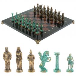 Шахматы &amp;quot;Александр Макендонский&amp;quot; фигуры бронза / патина доска 36х36 лемезит