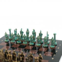 Шахматы &amp;quot;Александр Макендонский&amp;quot; фигуры бронза / патина доска 36х36 лемезит