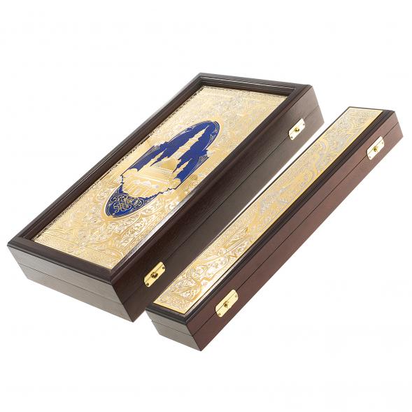 Подарочные нарды &amp;quot;Восточные&amp;quot; с эмалью камень лазурит Златоуст 123619