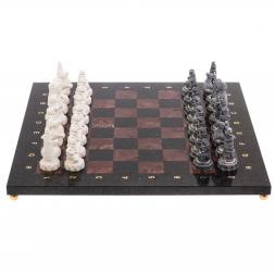 Шахматы "Северные народы" доска 40х40 см лемезит змеевик