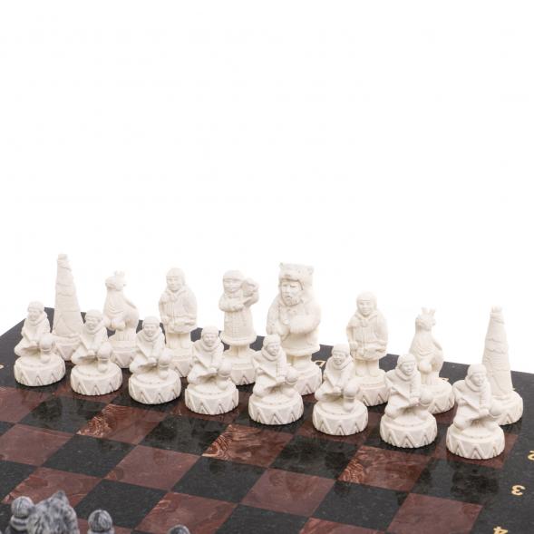 Шахматы &amp;quot;Северные народы&amp;quot; доска 40х40 см лемезит змеевик 126489