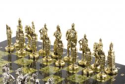 Шахматы подарочные "Русь" доска 40х40 см из камня змеевик