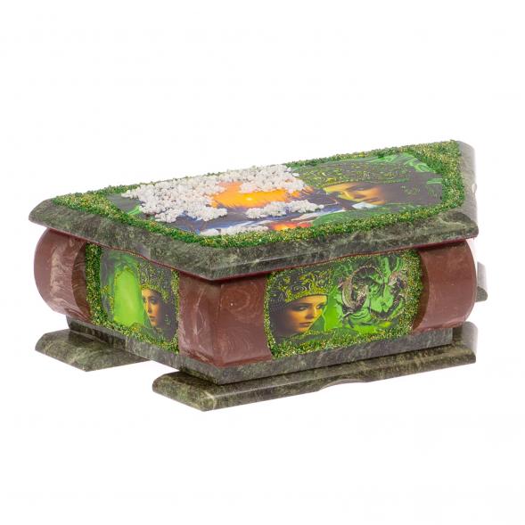 Шкатулка из камня &amp;quot;Хозяйка медной горы&amp;quot; с рисунком зима змеевик, лемезит 28х13х9 см 125124