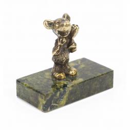 Статуэтка &amp;quot;Мышонок с цветком&amp;quot; из бронзы и змеевика