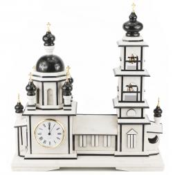 Часы &amp;quot;Храм с колокольней&amp;quot; мрамор змеевик