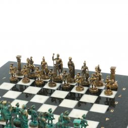 Шахматы &amp;quot;Римские воины&amp;quot; фигуры бронза / патина 28х28 см из мрамора