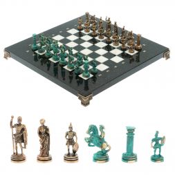 Шахматы &amp;quot;Римские воины&amp;quot; фигуры бронза / патина 28х28 см из мрамора