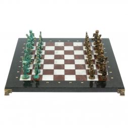 Шахматы &amp;quot;Александр Макендонский&amp;quot; фигуры бронза / патина доска 36х36 см лемезит мрамор