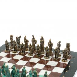 Шахматы &amp;quot;Александр Макендонский&amp;quot; фигуры бронза / патина доска 36х36 см лемезит мрамор