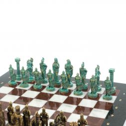 Шахматы &amp;quot;Александр Макендонский&amp;quot; фигуры бронза / патина доска 36х36 см лемезит мрамор