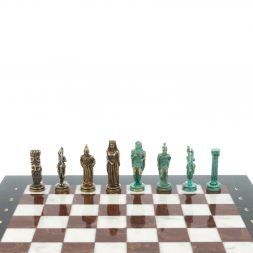 Шахматы &amp;quot;Александр Макендонский&amp;quot; фигуры бронза / патина доска 36х36 см лемезит мрамор