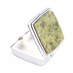 Таблетница с делителем на 2 отсека из змеевика цвет серебро