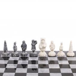 Шахматы "Северные народы" доска 40х40 см серый мрамор змеевик