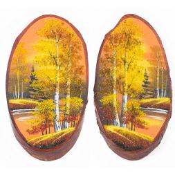 Панно на срезе дерева "Осень золотая" вертикальное 35-40 см каменная крошка