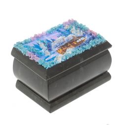 Шкатулка &amp;quot;Домик в зимнем лесу&amp;quot; змеевик 10х6,5х6 см