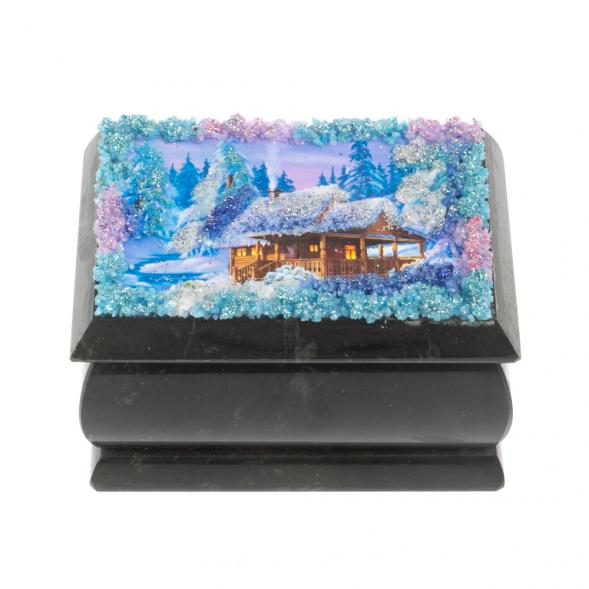 Шкатулка &amp;quot;Домик в зимнем лесу&amp;quot; змеевик 10х6,5х6 см 127266