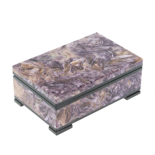Шкатулка из камня чароит экстра с иризацией 11х7х4,5 см 128289