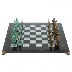 Шахматы &amp;quot;Александр Макендонский&amp;quot; фигуры бронза / патина доска 36х36 см серый мрамор