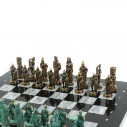 Шахматы &amp;quot;Александр Макендонский&amp;quot; фигуры бронза / патина доска 36х36 см серый мрамор