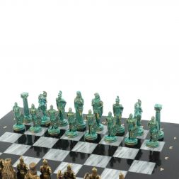 Шахматы &amp;quot;Александр Макендонский&amp;quot; фигуры бронза / патина доска 36х36 см серый мрамор