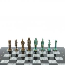 Шахматы &amp;quot;Александр Макендонский&amp;quot; фигуры бронза / патина доска 36х36 см серый мрамор