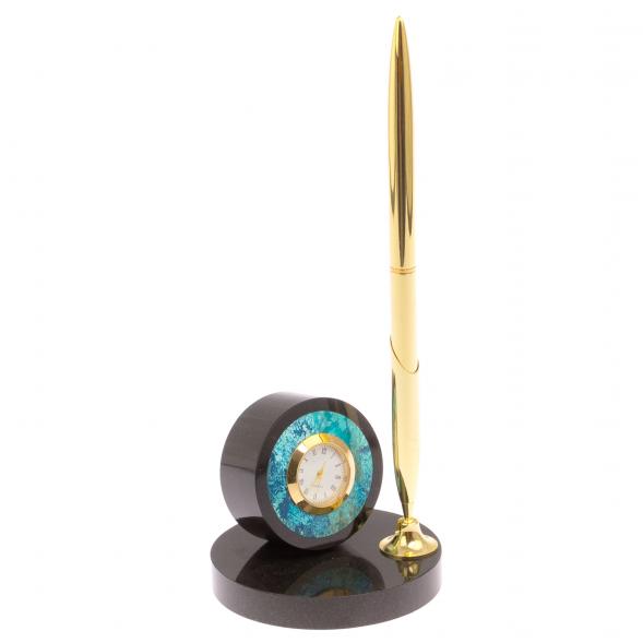 Часы настольные с ручкой камень хризоколла 125665