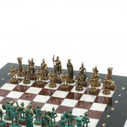 Шахматы &amp;quot;Римские воины&amp;quot; фигуры бронза / патина 28х28 см из мрамора и лемезита